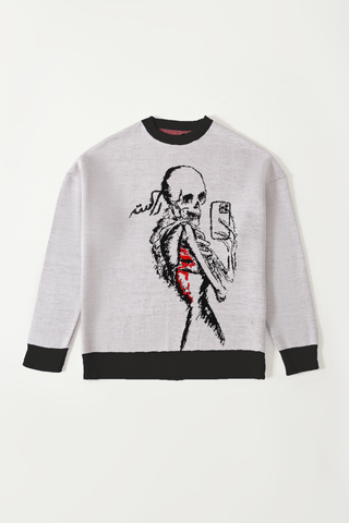 "Death by a thousand pics" jacquard knit sweatshirt