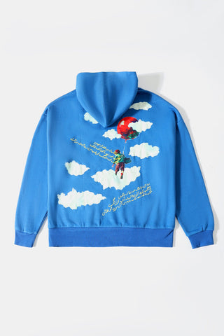 "Learning to fly" sky blue hoodie
