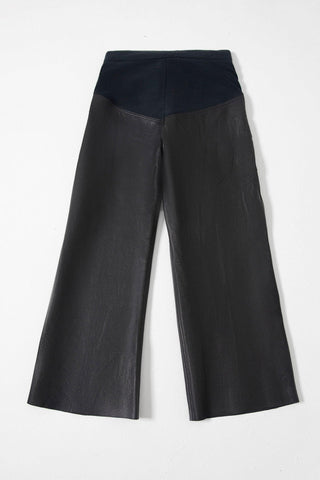LEATHER AND HANDWOVEN DENIM TROUSERS - Rastah