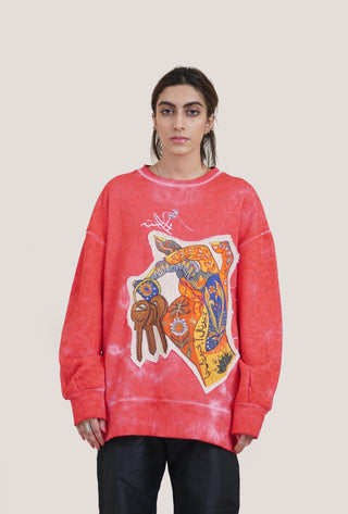 Red Marble Wash "Keys to My Heart" Patch Sweatshirt - Rastah