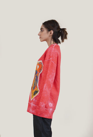 Red Marble Wash "Keys to My Heart" Patch Sweatshirt - Rastah