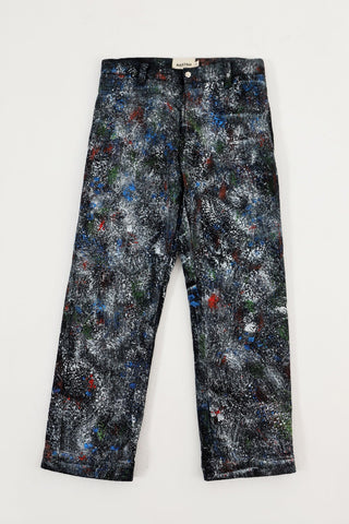"RACING MIND" HAND PRINTED DENIM TROUSERS - Rastah