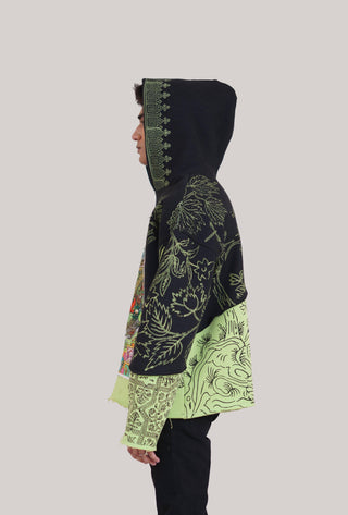 Distressed Panel Block Print Hoodie - Rastah