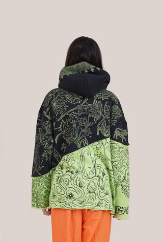 Distressed Panel Block Print Hoodie - Rastah