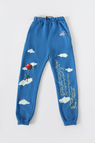 "Learning to fly" sky blue sweatpants