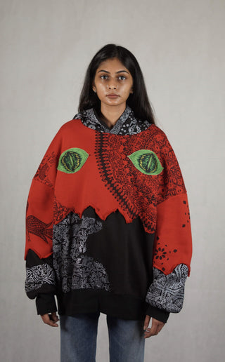 Hand Block Printed "Lost Eyes" Hoodie - Rastah