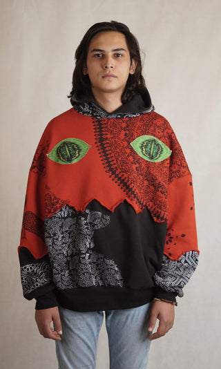 Hand Block Printed "Lost Eyes" Hoodie - Rastah