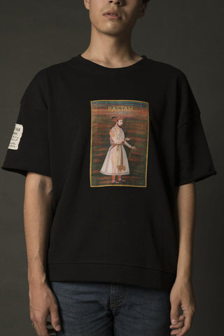 Hand Crafted Unisex Black Mughal Emperor T-Shirt (Cropped Fit) - Rastah