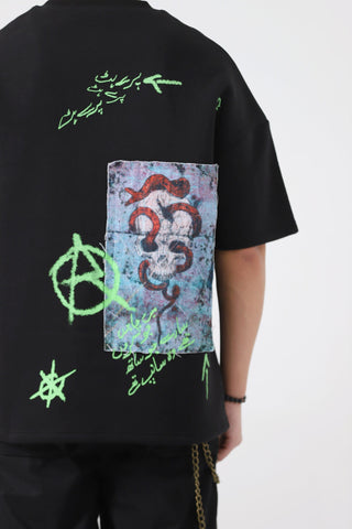"Paray hutt" patchwork black T-shirt