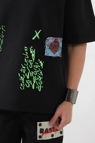 "Paray hutt" patchwork black T-shirt