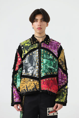 Reversible leather patch jacket