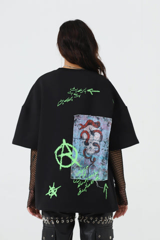 "Paray hutt" patchwork black T-shirt