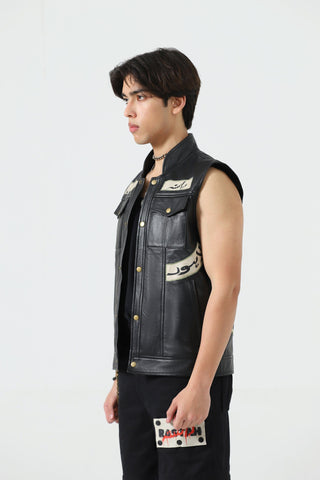 Handcrafted leather patch vest