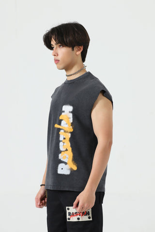 Acid wash graffiti tank top
