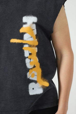 Acid wash graffiti tank top