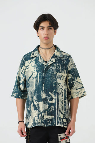 Printed handwoven button-down