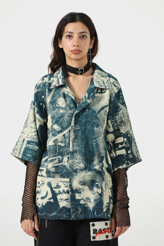 Printed handwoven button-down