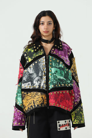 Reversible leather patch jacket