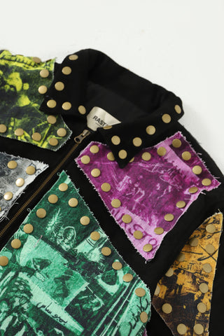 Reversible leather patch jacket