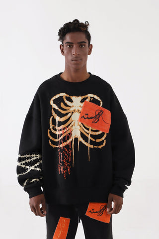 "BREATH OF FIRE" HAND PRINTED SWEATSHIRT - Rastah