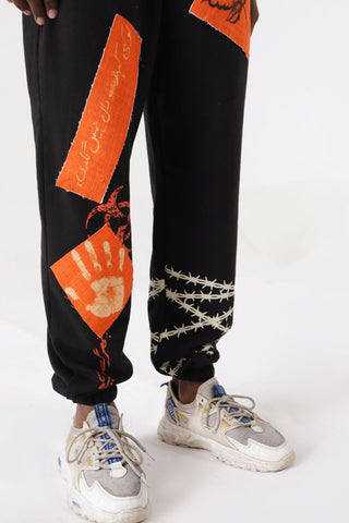 "BREATH OF FIRE" HANDPRINTED SWEATPANTS - Rastah
