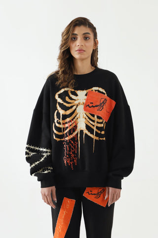 "BREATH OF FIRE" HAND PRINTED SWEATSHIRT - Rastah
