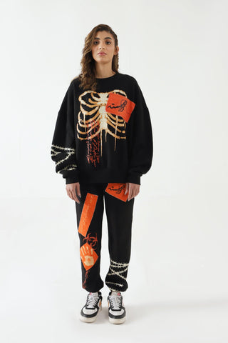 "BREATH OF FIRE" HAND PRINTED SWEATSHIRT - Rastah