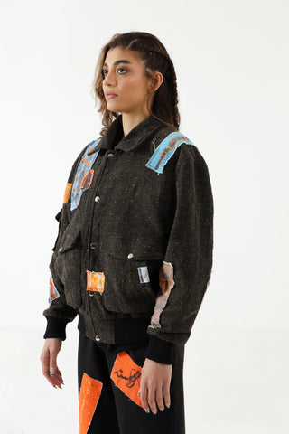 PATCHWORK HANDWOVEN BOMBER JACKET - Rastah