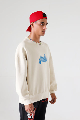 Creme garment dyed logo sweatshirt