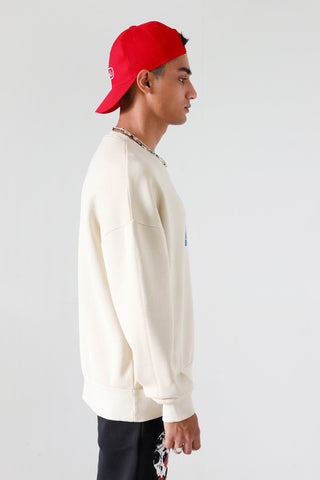 Creme garment dyed logo sweatshirt