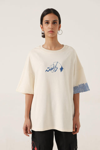 BEIGE BLOCK PRINTED T-SHIRT - Rastah