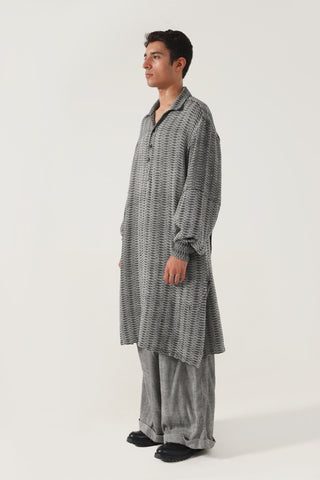 GREY HANDWOVEN KAMEEZ (LONG SHIRT) - Rastah