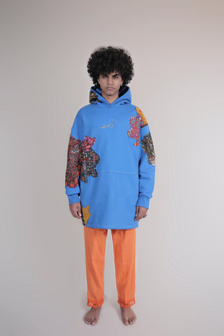 ROYAL BLUE EMBROIDERED APPLIQUE HOODIE - Rastah