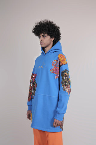 ROYAL BLUE EMBROIDERED APPLIQUE HOODIE - Rastah