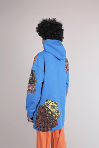 ROYAL BLUE EMBROIDERED APPLIQUE HOODIE - Rastah