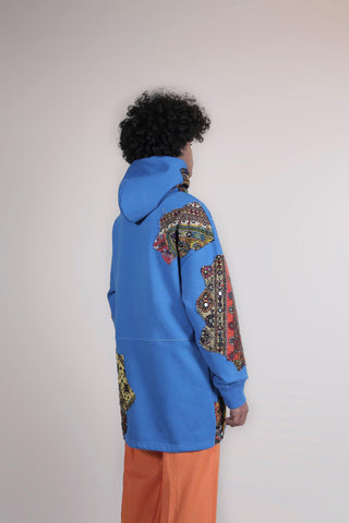 ROYAL BLUE EMBROIDERED APPLIQUE HOODIE - Rastah