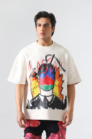"Line of fire" printed beige T-shirt