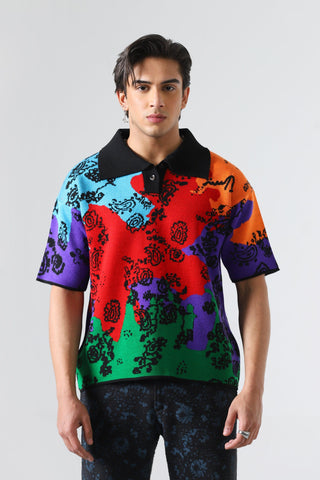 "Colours of life" jacquard knit polo shirt