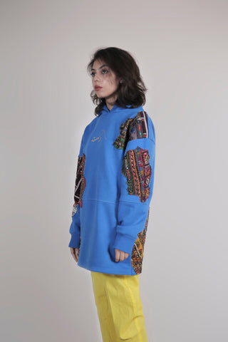ROYAL BLUE EMBROIDERED APPLIQUE HOODIE - Rastah