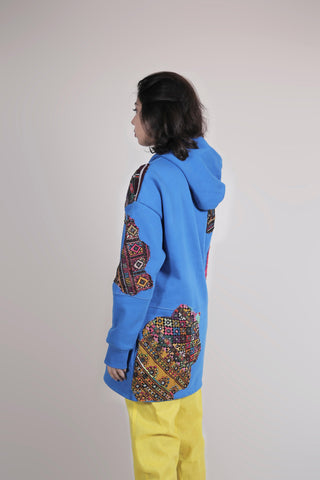 ROYAL BLUE EMBROIDERED APPLIQUE HOODIE - Rastah