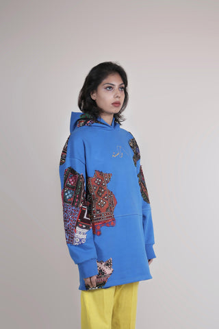 ROYAL BLUE EMBROIDERED APPLIQUE HOODIE - Rastah