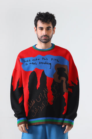 "This means something" jacquard knit sweatshirt