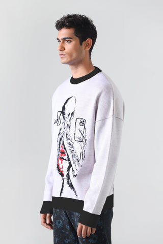 "Death by a thousand pics" jacquard knit sweatshirt