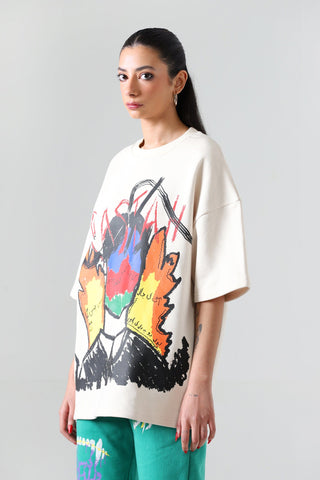 "Line of fire" printed beige T-shirt