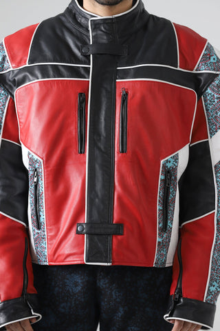 "After hours" block print biker jacket