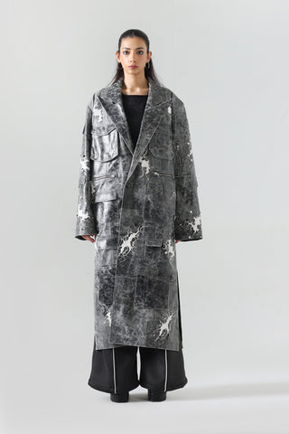 "After hours" hand-embroidered leather trench coat