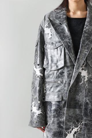 "After hours" hand-embroidered leather trench coat