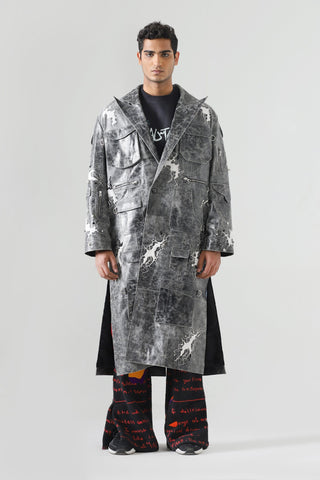 "After hours" hand-embroidered leather trench coat