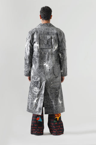 "After hours" hand-embroidered leather trench coat