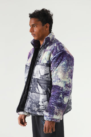 "Sandman" printed sherpa puffer jacket